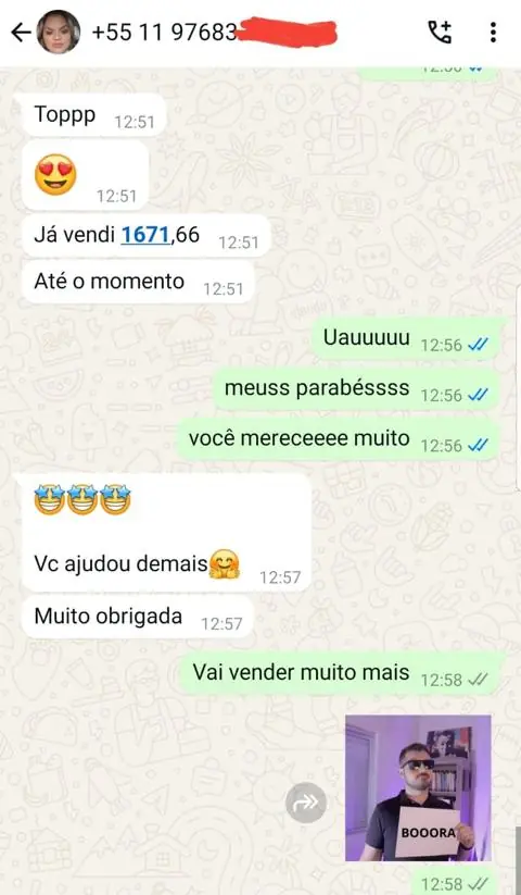 Aluna relatando R$1.671,66 vendidos até o momento