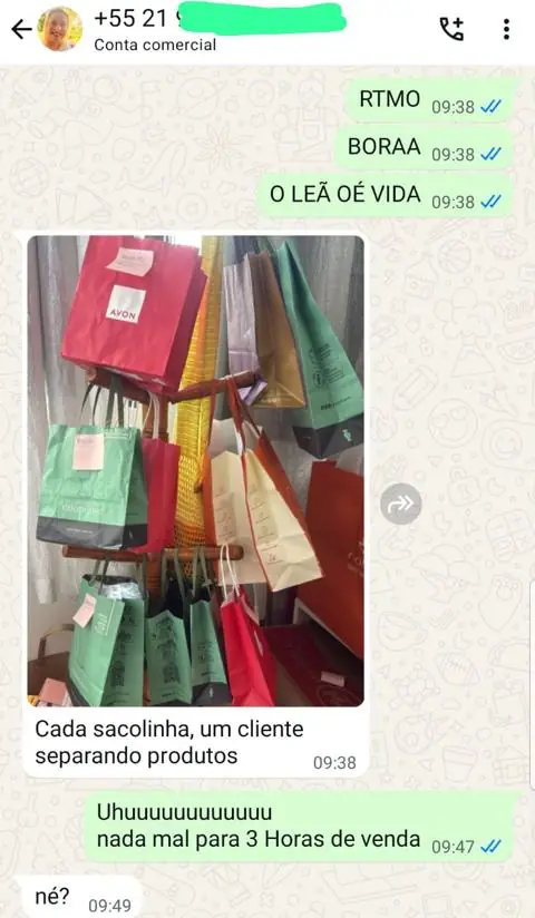 Sacolas de pedidos separados após 3 horas de venda
